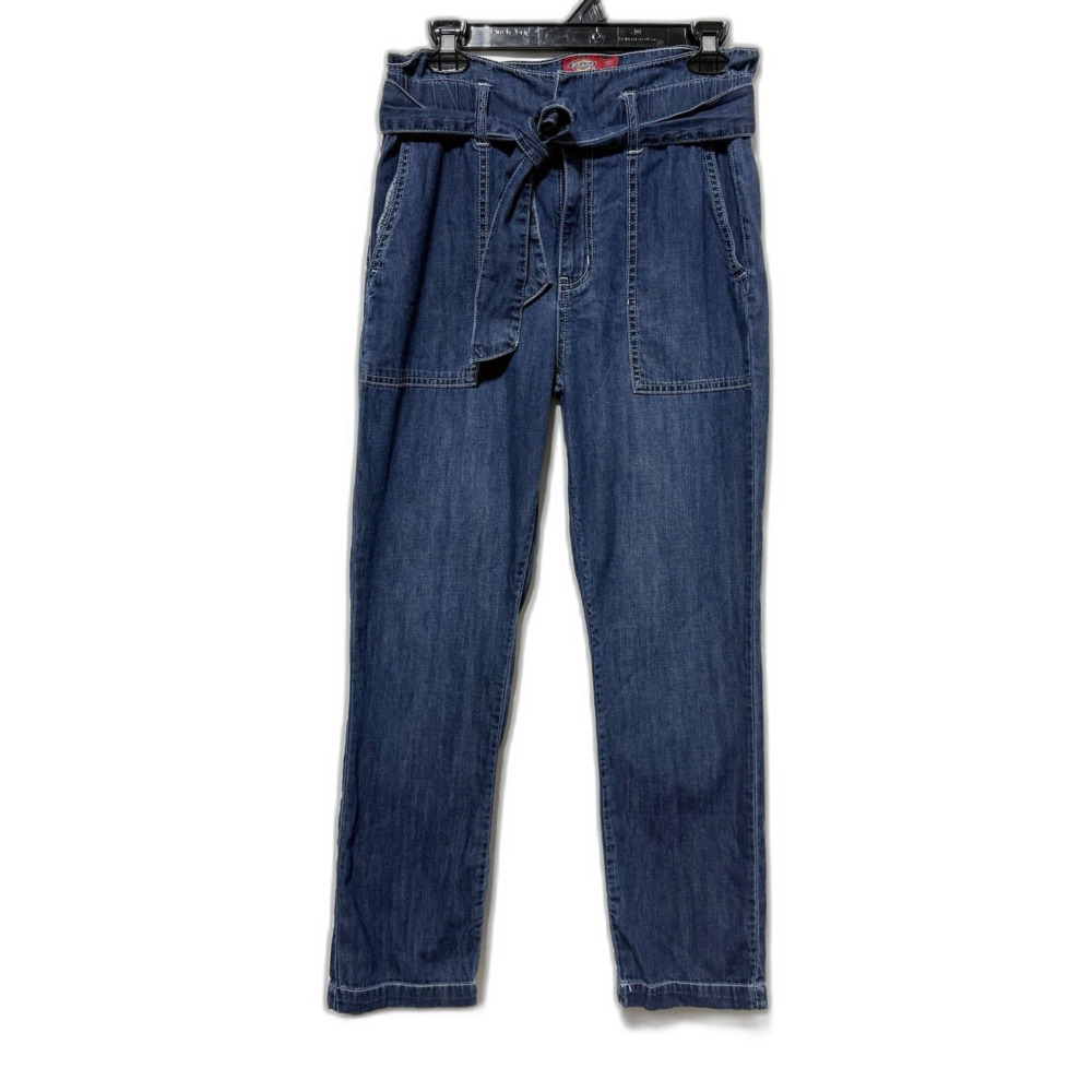 Dickies Girl Womens Jeans Size 1/25 Blue Denim Paperbag Waist Tie Cotton